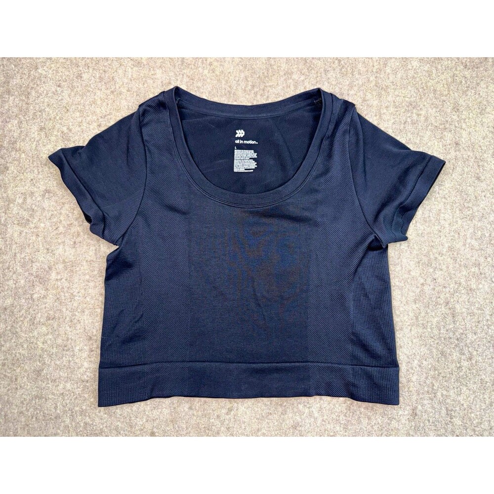 All in Motion Women’s L Black Cropped Short Sleeve Activewear T-Shirt Scoop Neck